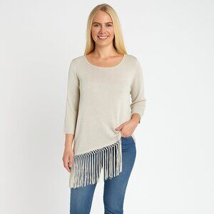 White House Black Market Cream Fringe Tunic